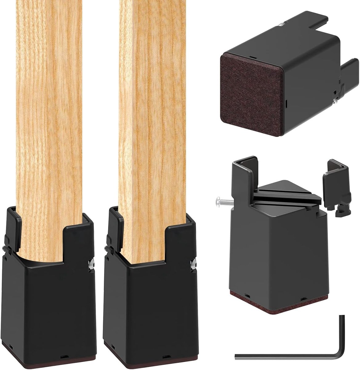 4stuks verstelbare meubelverhogers 7,5cm, meubelverhogers met schroefklemmen, zwaar belastbaar voor vierkante ronde poten 22-42 mm Stoelen bedden (7,5 cm zwart)