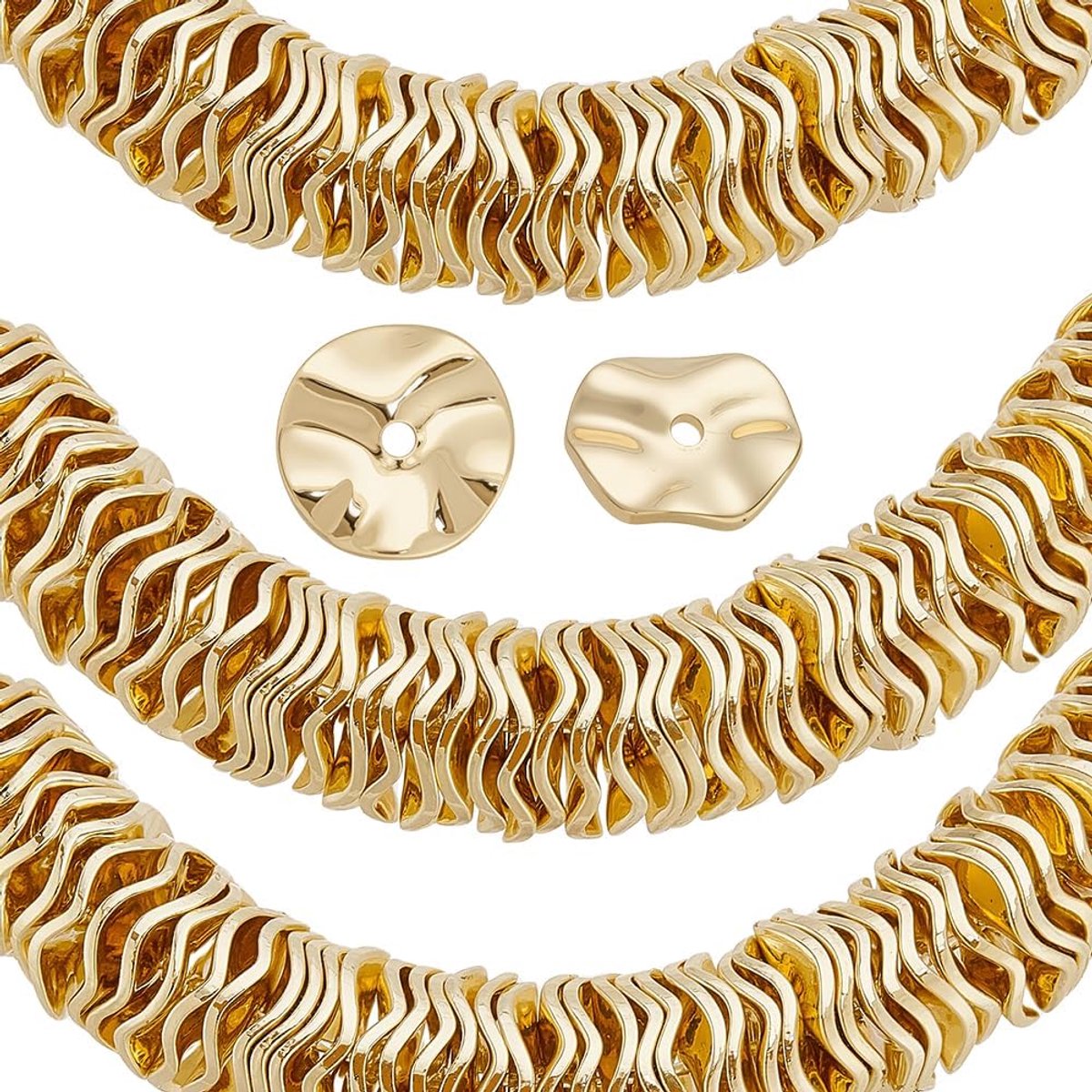 Kralen, 10 mm golvende schijfkralen, 50 stuks platte ronde losse kraal metalen Heishi-kraalafstandhouders voor stapelbare kettingen, armbanden, oorbellen
