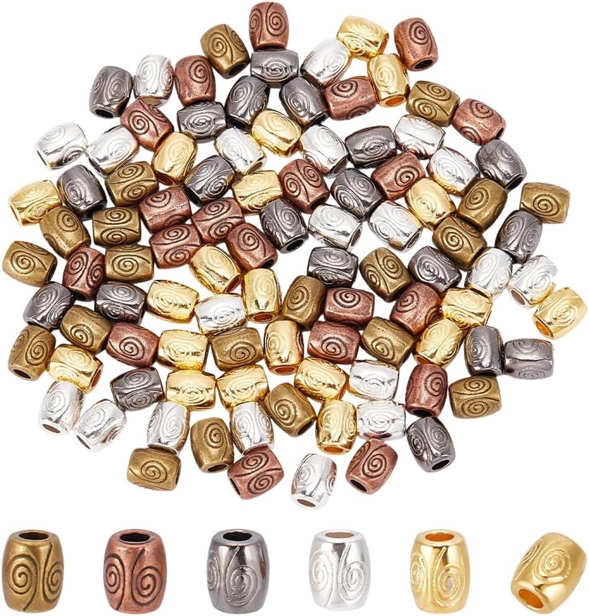 100 stuks 5 kleuren holle filigraan metalen kralen in Tibetaanse stijl 7 mm vat afstandhouders kralen losse verbindingsstuk bedelkralen voor doe-het-zelf armbanden