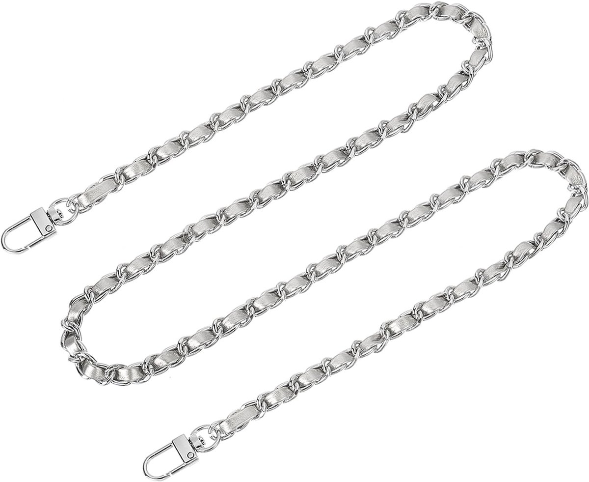 Tasketting, portemonnee-kettingriem, 120 cm, tassenriem, handtasketting, portemonneeriem met gespen voor schouder, crossbody tassen, reserveriemen (zilveren riem + zilveren ketting)