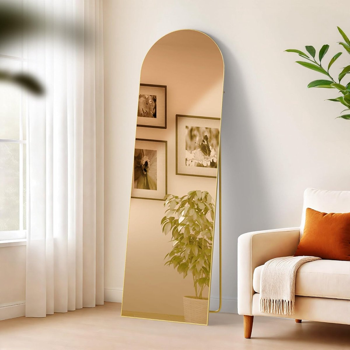 Moline Spiegel - spiegel staand - wandspiegel - spiegel staand volledige lengte - make up - passpiegel slaapkamer - verschillende maten -, Kleur:goud glans, Maat:160x50 cm
