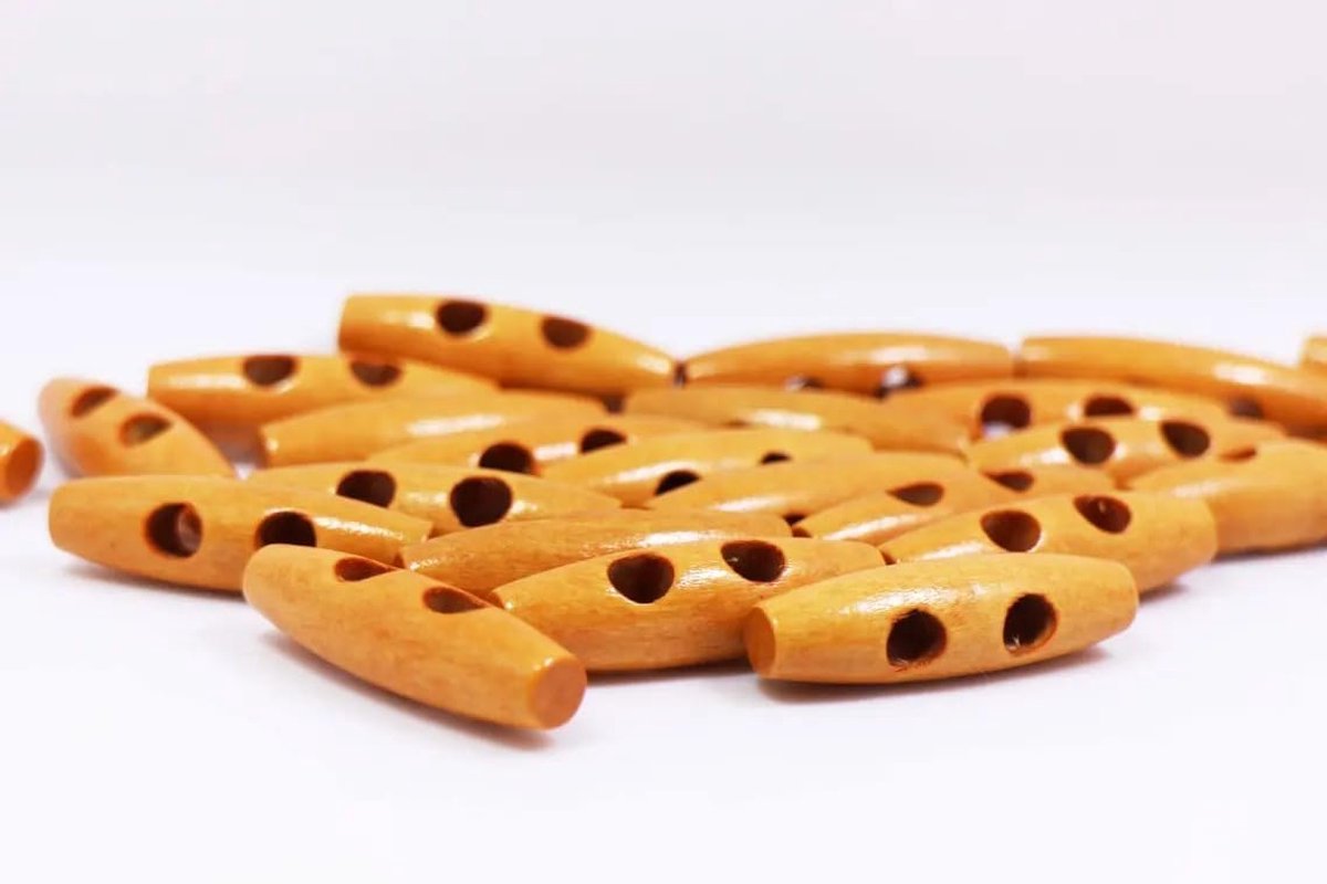 houten tuimelknop, ovale vorm, 2 gaten, platte uiteinden, voor doe-het-zelf winter plunjejas jas knoop, 40 mm, 1,5 inch, lange maat, groot