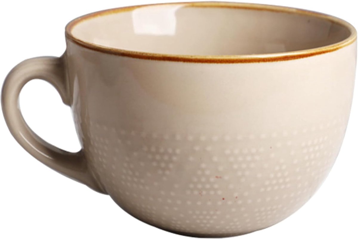 700 ml grote keramische koffiemok, mok van aardewerk, cappuccino kopjes, XXL mok keramische soepkopjes met handvat, grote mueslikom met handvat, saladekom, koffiemok van porselein (abrikkleur)