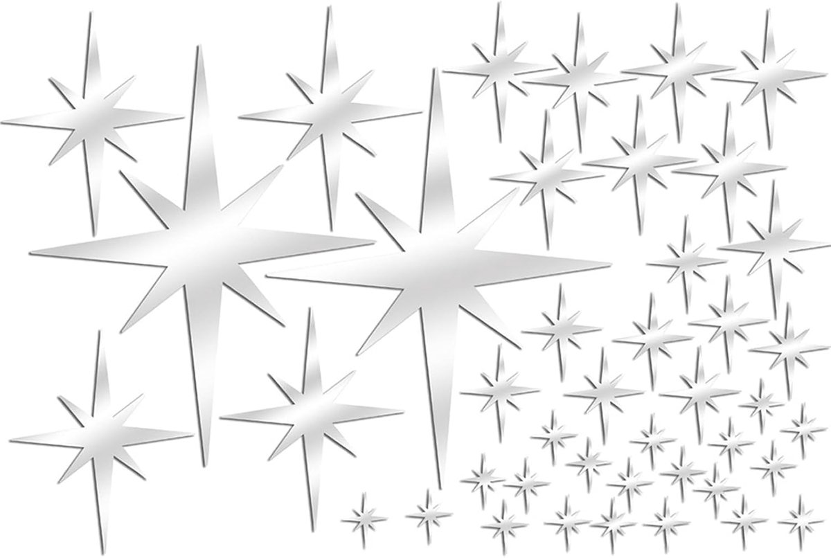 42 stuks sterren wandstickers voor de woonkamer, waterdichte wandstickers spiegel wandtattoo voor de gang, 3D wandtattoo zelfklevend sterren sticker voor woonkamer slaapkamer DIY wanddecoratie (zilver