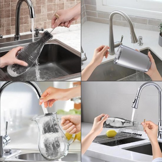 compatibel met SodaStream glazen flessen en kunststof flessen, 32 cm reinigingsborstel voor glazen karaf, sodaflessen, babyflessen, drinkflessen, reinigt krachtig (zwart) van compatibel — afbeelding 5