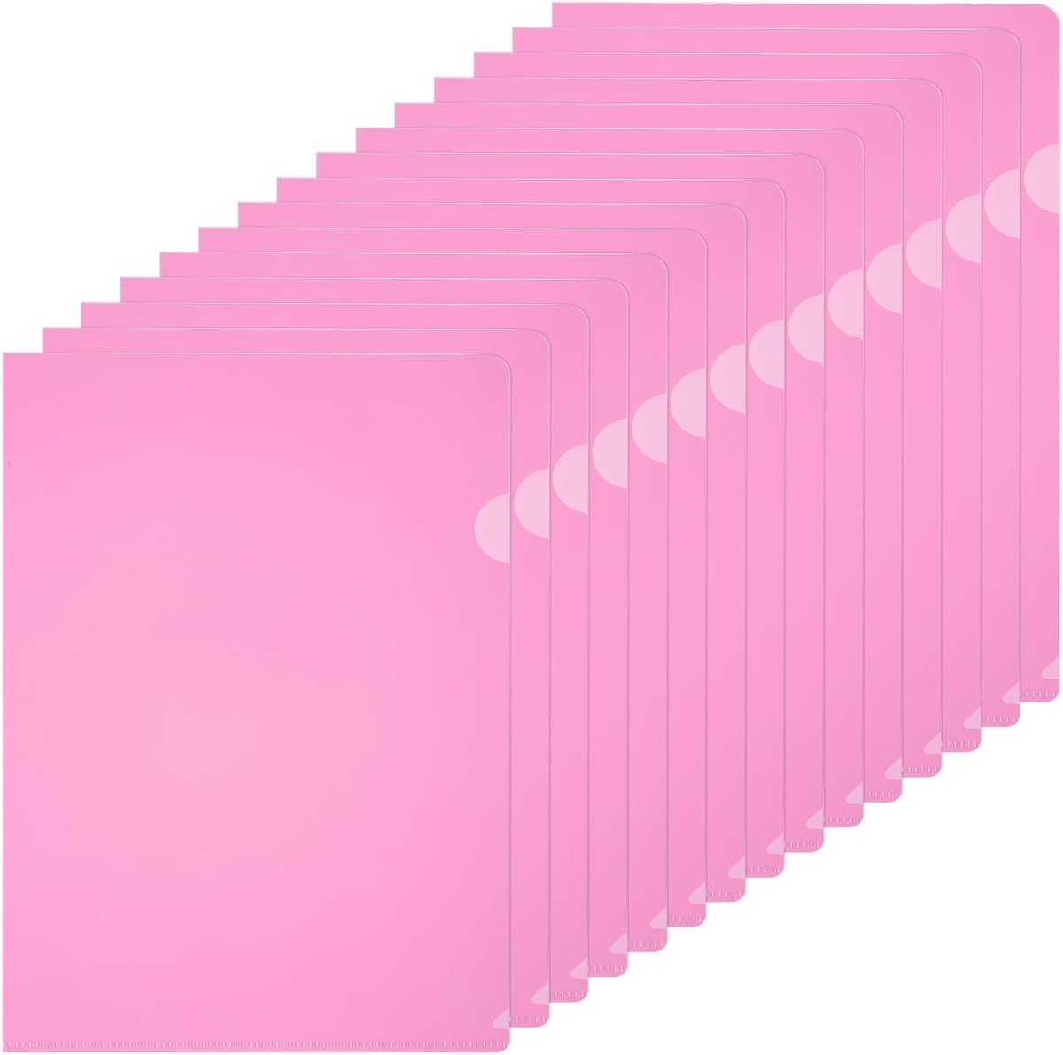 A4 plastic mappen, 40 stuks doorzichtige mappen l-type projectzakken papieren documenthoes mouwen l-vormig transparant voor documenten plastic kantoormap, 22,1 x 31 cm, roze