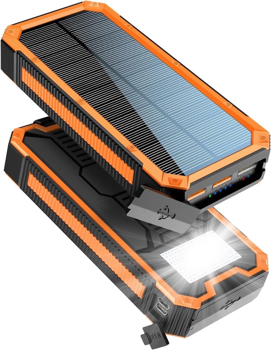 Solar Powerbank, 20000 mAh, waterdichte oplader op zonne-energie, USB C, externe accu, zonne-oplader met outputs, powerbank voor smartphones, tablets en meer