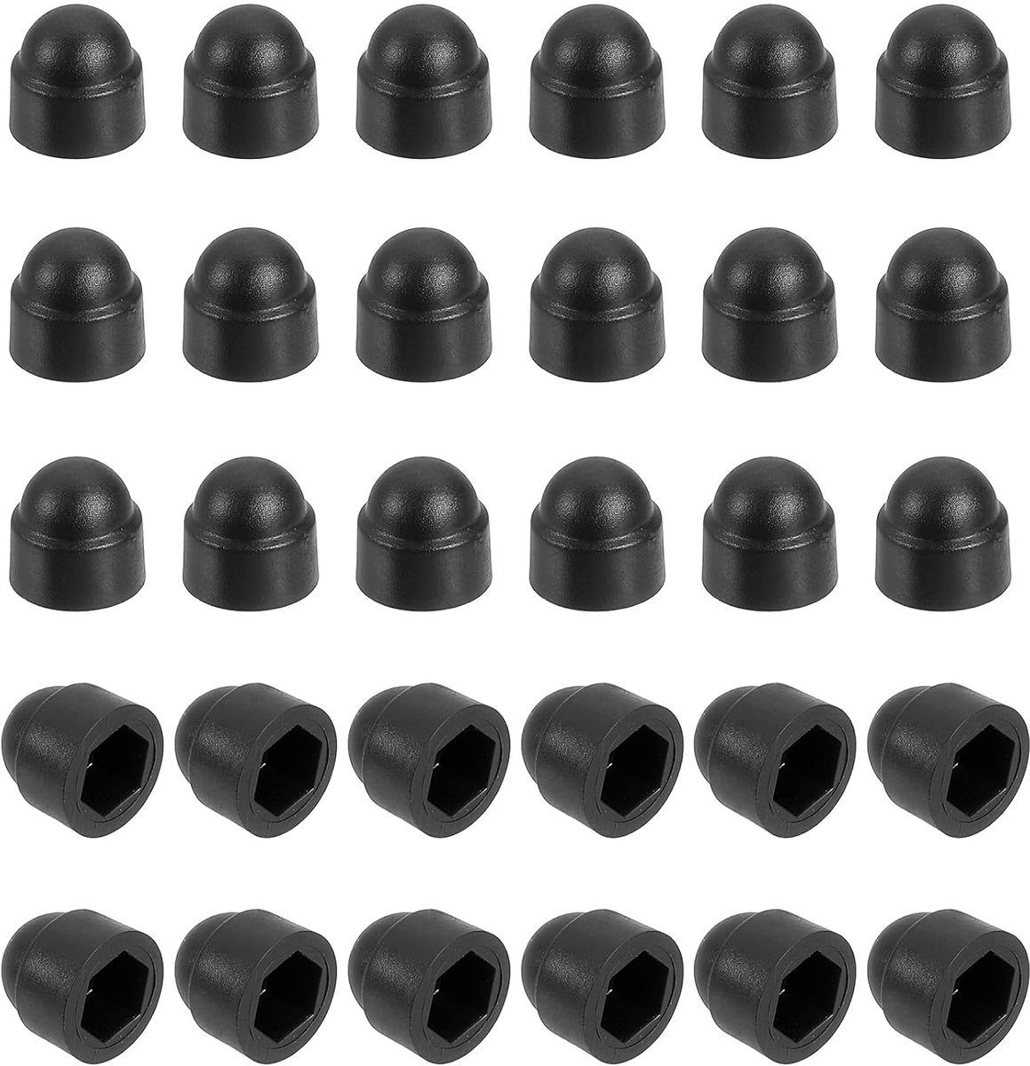Beschermkap voor moeren, 30 stuks, M3 x 6 x 9 mm, kunststof zeskantige beschermkap voor schroeven, koepel-esdoorn-zeskantboutafdekkingen, waterdichte decoratieve dop (zwart)