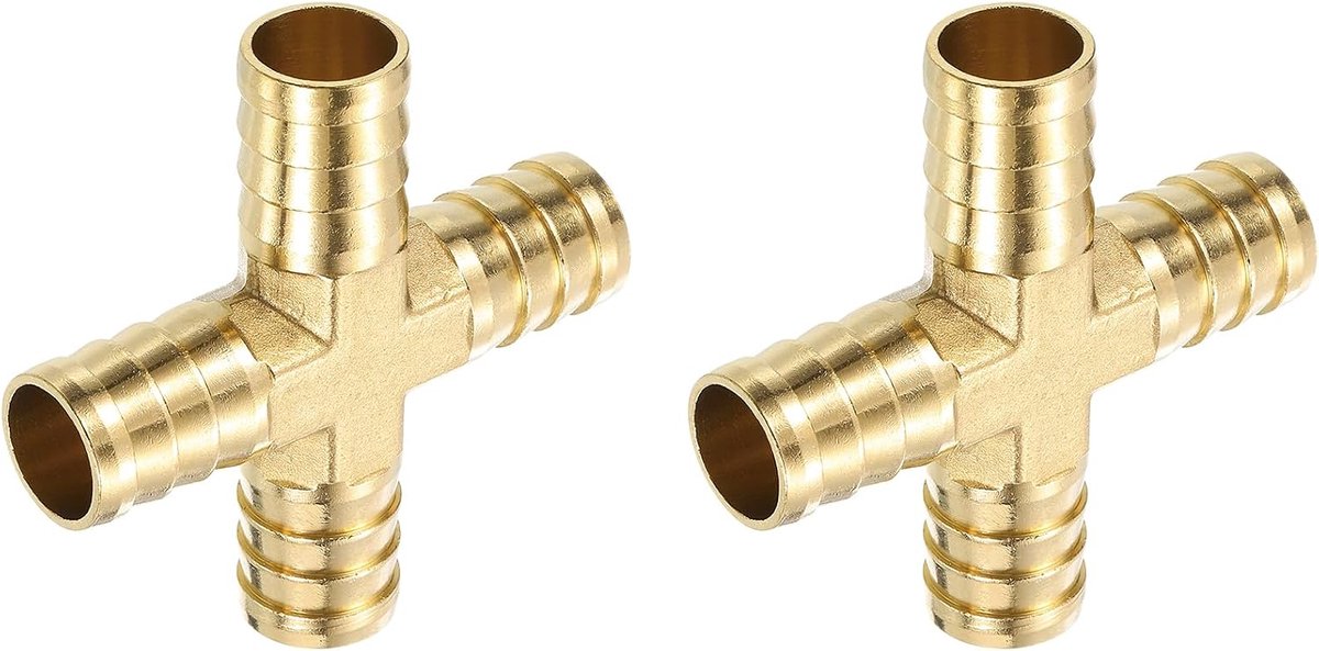 2 stuks messing 4-weg buisschroefverbinding, 3/4 inch (19 mm) kruisstuk bars Union schroefverbinding buisadapter voor water/brandstof/luchttransport verbinden van leidingen