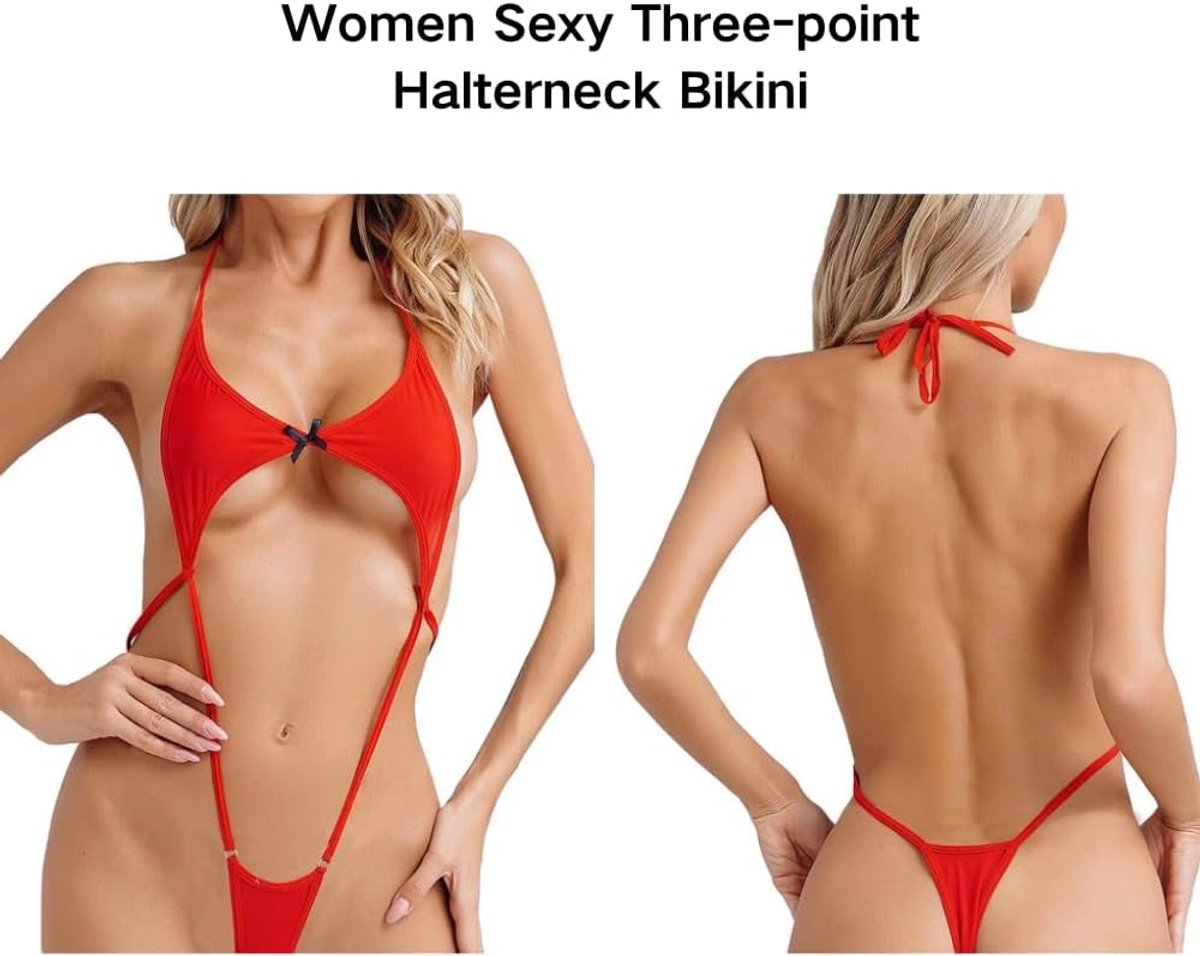 eendelige bikini, driepunts-nekhouder, lingerie, push-up houder, string, badpak, transparant, spaghettibandjes, micro monokini, rugvrij, diepe V-hals, strik, badkleding