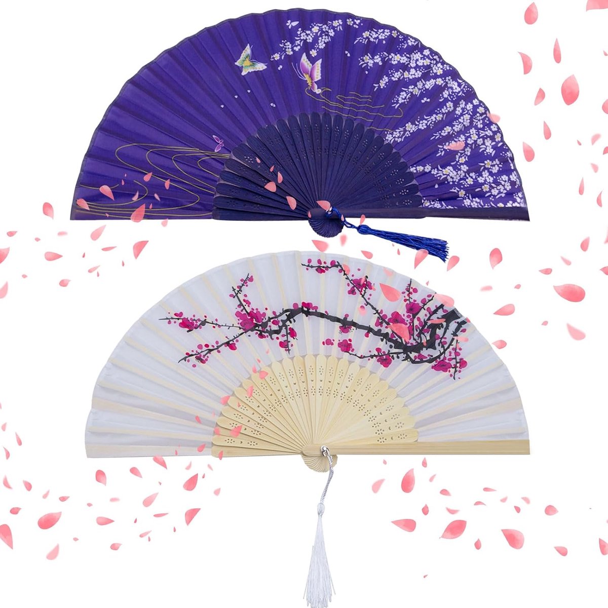 2 stuks handwaaiers, vouwwaaiers, bamboevaars, Fecher voor dames | Chinese waaier voor zomerfeesten bruiloften eindejaarsballen wanddecoratie