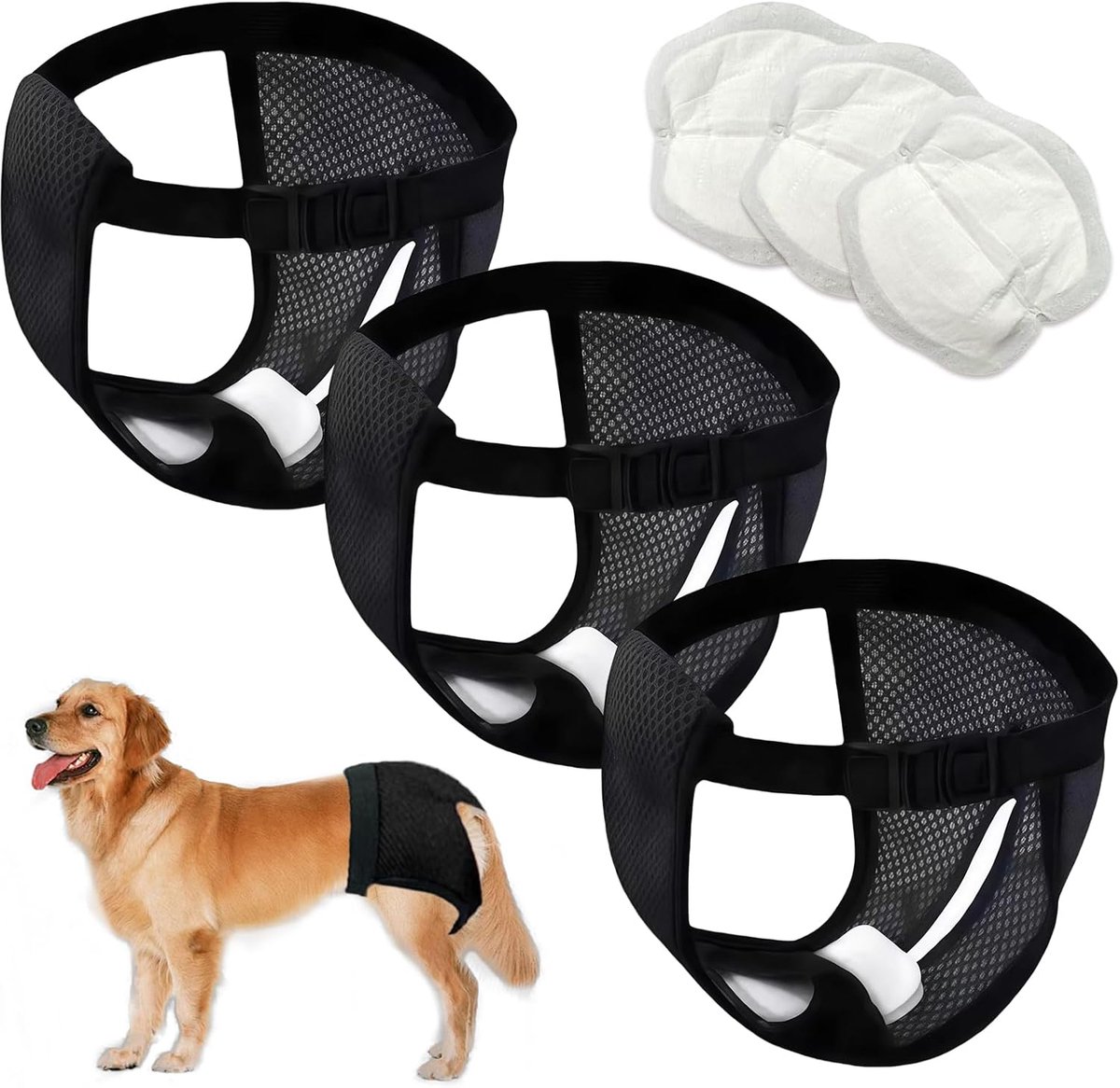 3 stuks hondenbroekjes, hitte, XL, menstruatie, wasbaar, beschermluier, luier voor teefjes, honden, menstruatieslip