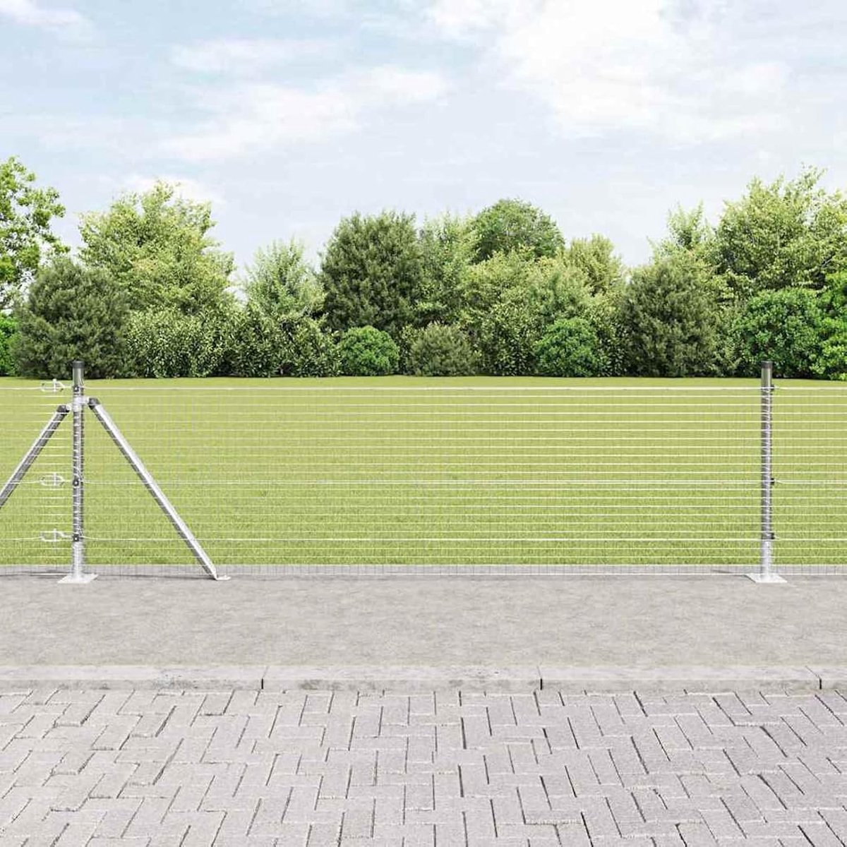 Gelaste draadomheining met 13 geflenste palen 0,4 x 100 m verzinkt staal, tuinhekken draadomheining voor hekken, groentebedden, weideperstuk 3352371