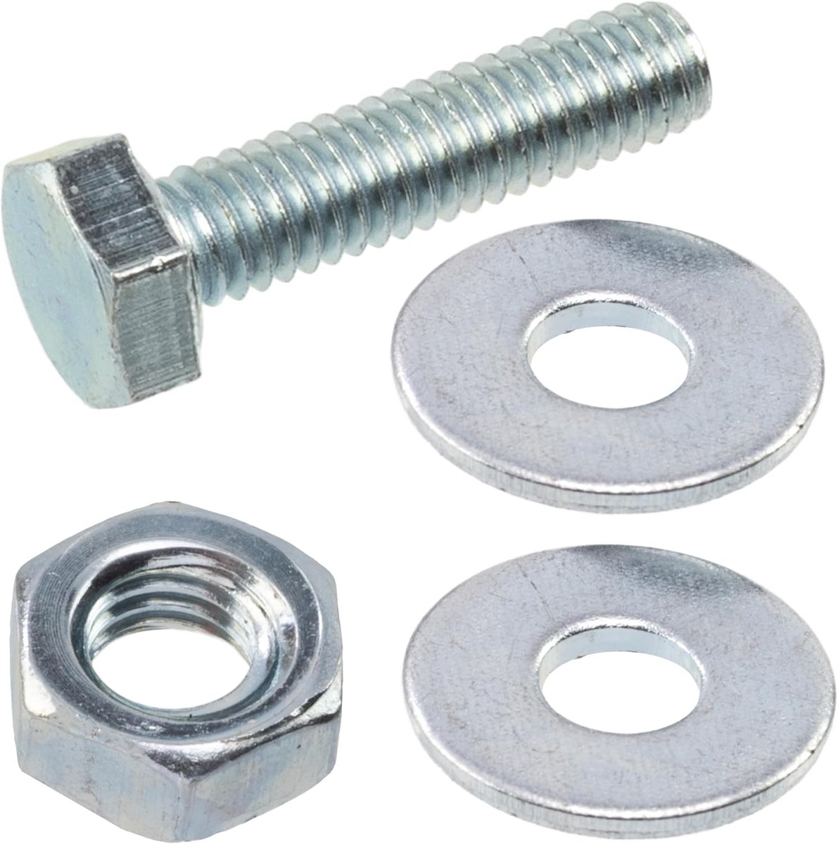 - Set van 25 zeskantbouten M4x16 mm + 50 brede ringen M4x12 mm + 25 zeskantmoeren M4 voor doe-het-zelf en lichte bevestiging | van staal