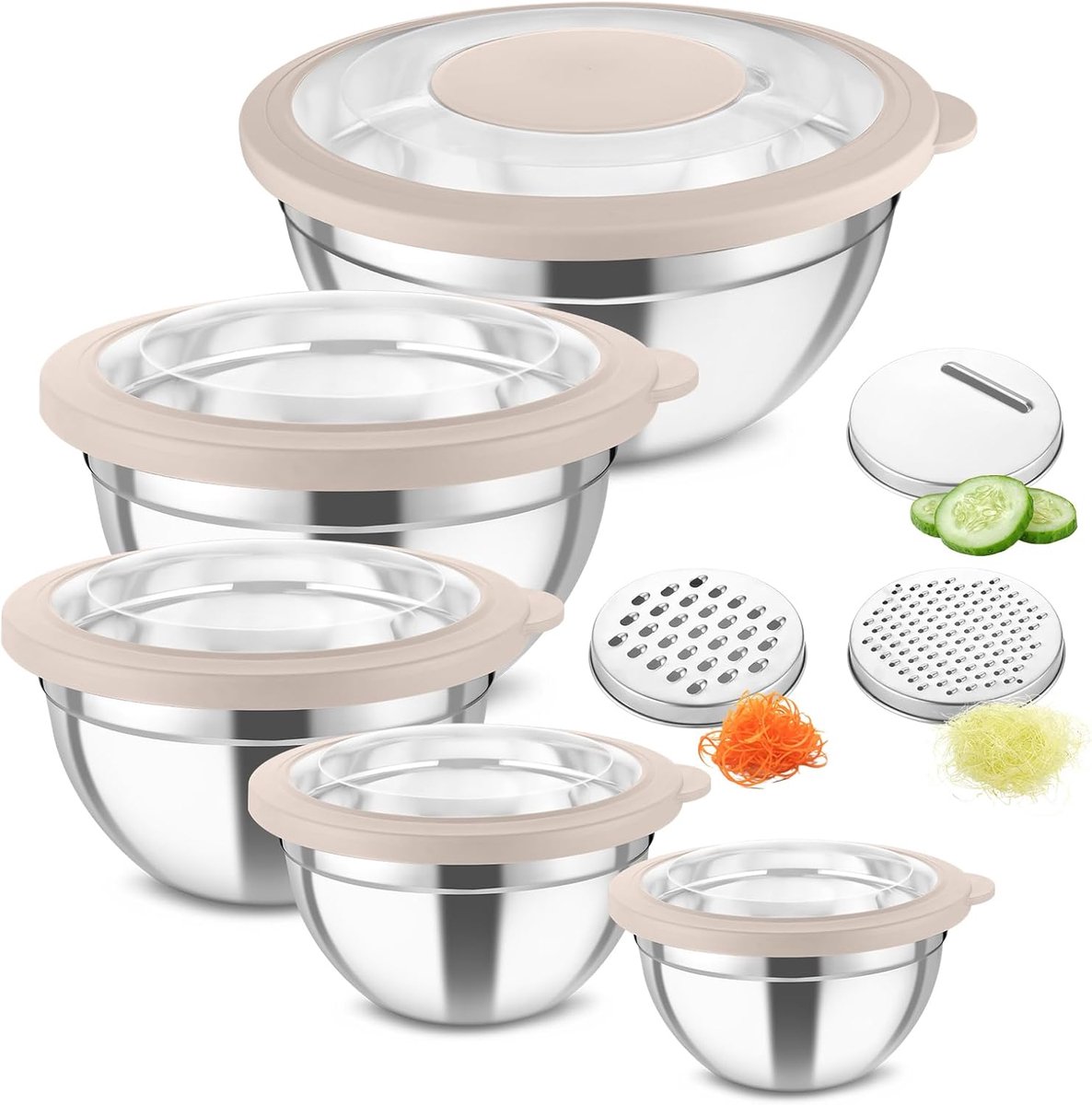 Mengkom 5-delige set met 3 raspopzetstukken (5, kaki)