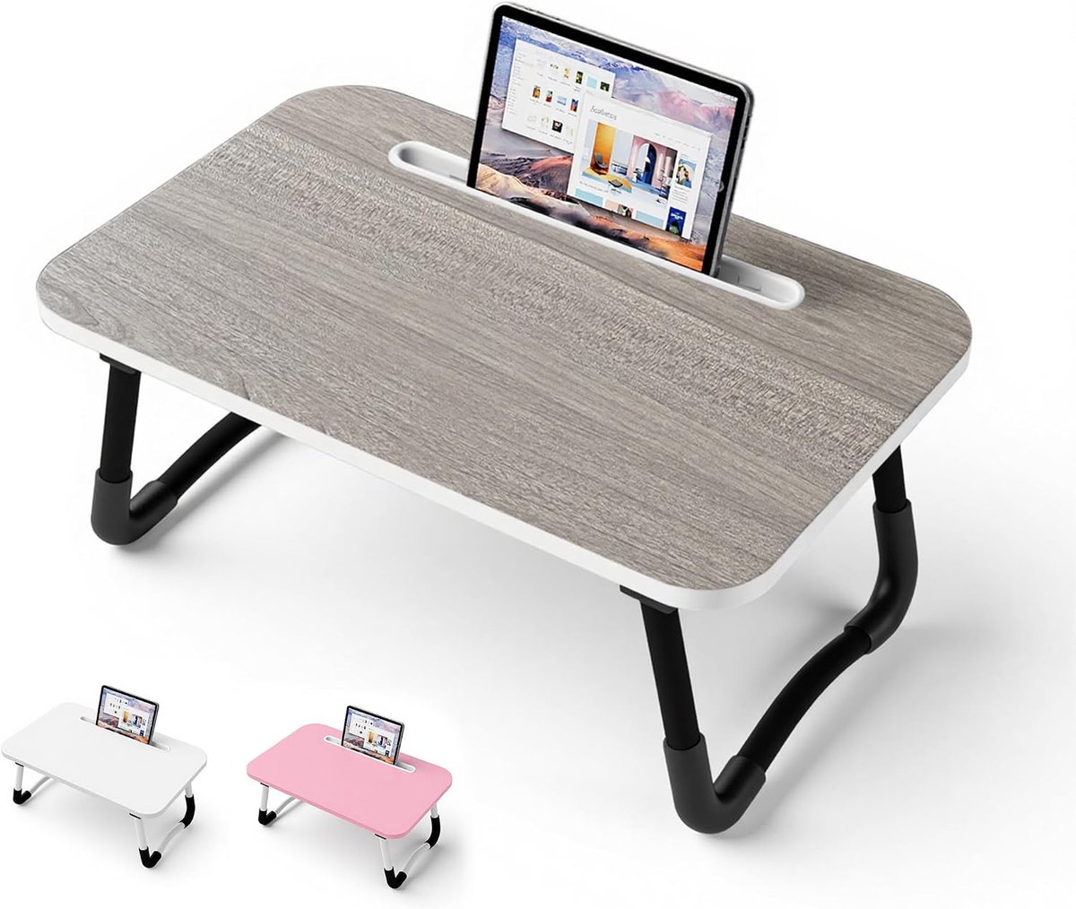 Laptop Bed Bureau - Schootbureau 48 x 30 cm voor Ontbijtbord, Eten, Lezen, Schrijven, Werken, Laptopstandaard voor Bed, Bank, Kantoor en Thuis (Grey)