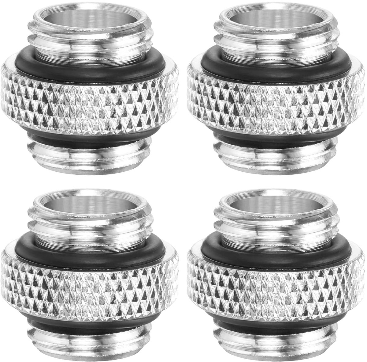 4 stuks waterkoelingsadapter G1/4" schroefdraad mannelijk naar mannelijk mini verlengfittingen koper watergekoelde compressiefittingen met O-ring voor computer pc, zilver