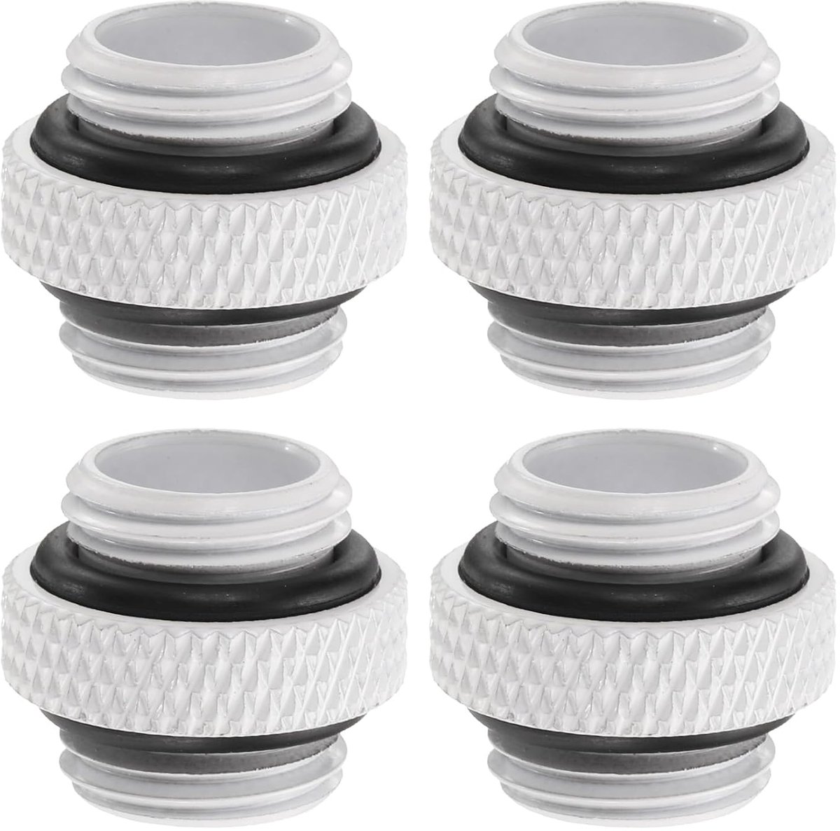 4 stuks waterkoelingsadapter G1/4" schroefdraad mannelijk naar mannelijk mini verlengfittingen koper watergekoelde compressiefittingen met O-ring voor computer pc, wit