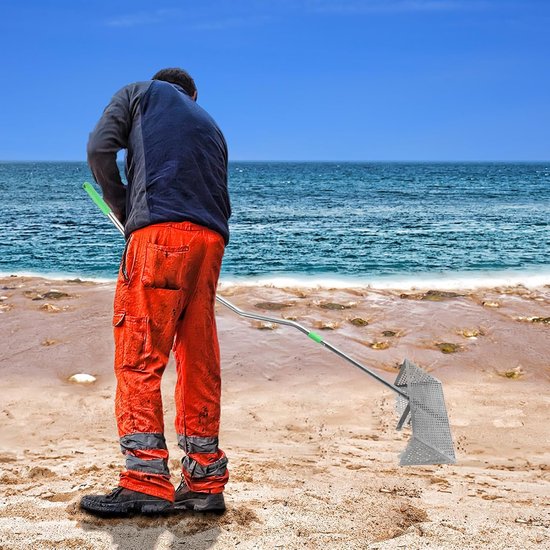 Zandvlooienhark voor op Strand, Afneembare Vlooienschep op Het Strand Scherpe Tanden Brede Mand Strandhark Duurzame Metalen Zandzeef Schep Praktische Hulpmiddelen voor Het Vinden Van — afbeelding 4