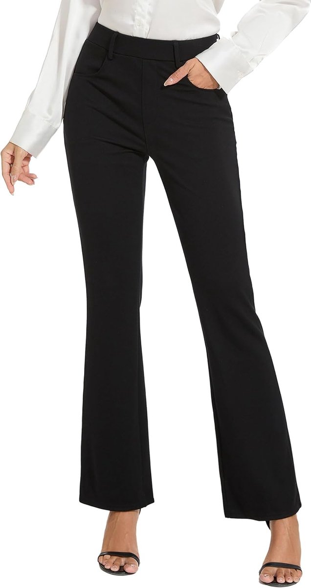 adorence Dames pantalon – Zwarte elegante broek, zakelijke broek, slim fit stoffen broek met stretch, bootcut en 4 zakken – Perfect voor kantoor en dagelijks gebruik 73cm/78cm