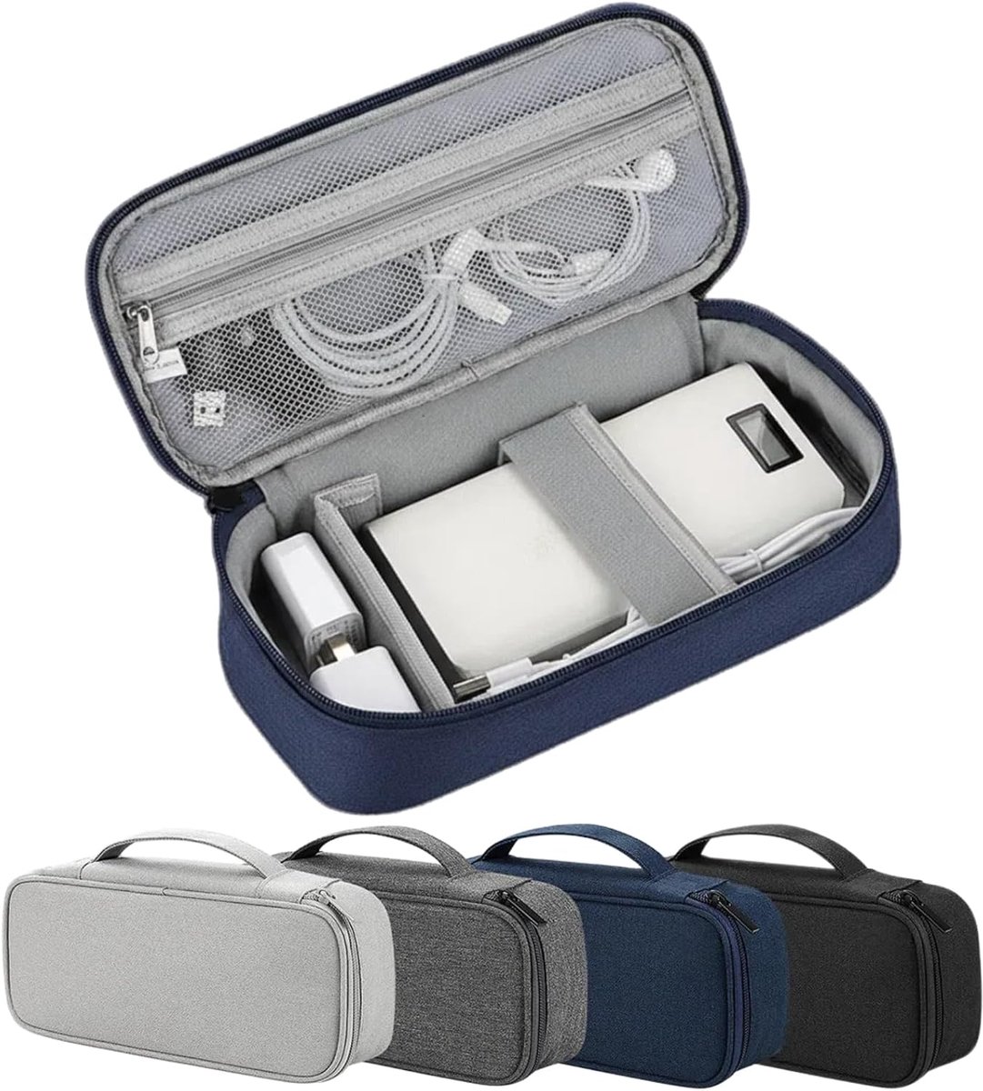 Organizer voor koffer, kabelhouder voor reizen, oplader met vakken, waterdichte reistas Tech voor accessoires, gadget, kabelorganizer, Donkerblauw, tas organizer