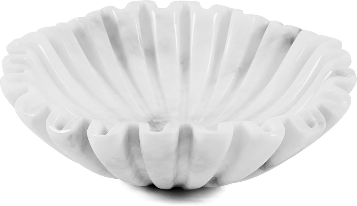 Geschulpte Kom Handgemaakte 10 Inch Witte Ruffle Bowl, Grote Decoratieve Bowls voor Home Decor, Moderne Fruitschaal voor Keuken aanrecht, Stenen Geribbelde Kom voor Housewarming Geschenken
