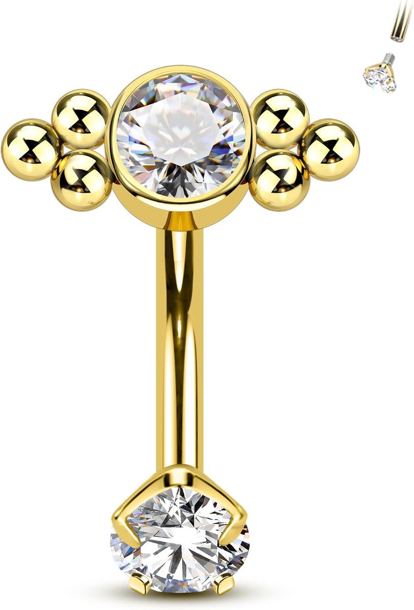Piercing Sieraden G23 Massief Titanium Wenkbrauwpiercing Sieraden 16G Zilver/Goud Tragus Oorbellen 6/8mm Clear CZ Kraakbeen Oorbellen Wenkbrauw Bars voor Vrouwen Mannen