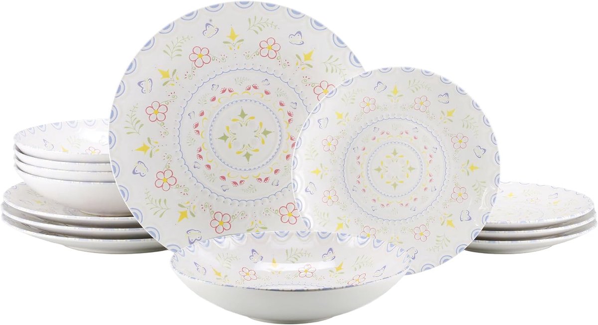 24868 Primavera Serviesset voor 4 personen, bordenset van aardewerk, vaatwasser- en magnetronbestendig, Made in Europe