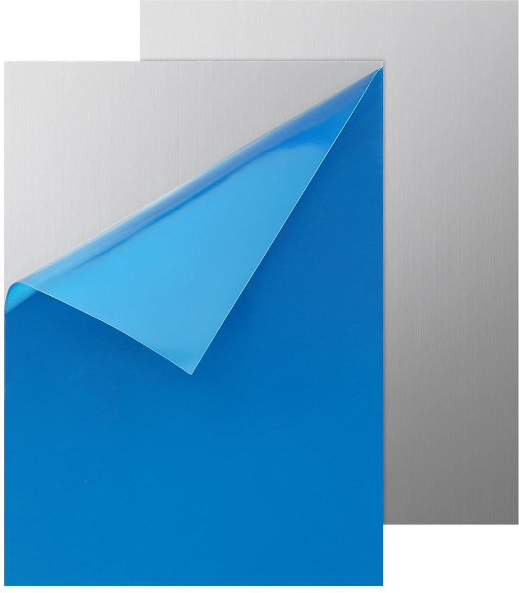 2 stuks 29,7 x 21 cm 304 roestvrij staalplaat, 0,5 mm dikte roestvrij stalen platen A4 met dubbelzijdige folie, niet-magnetisch metalen plaat, vierkant metalen plaat dun plaatmateriaal voor