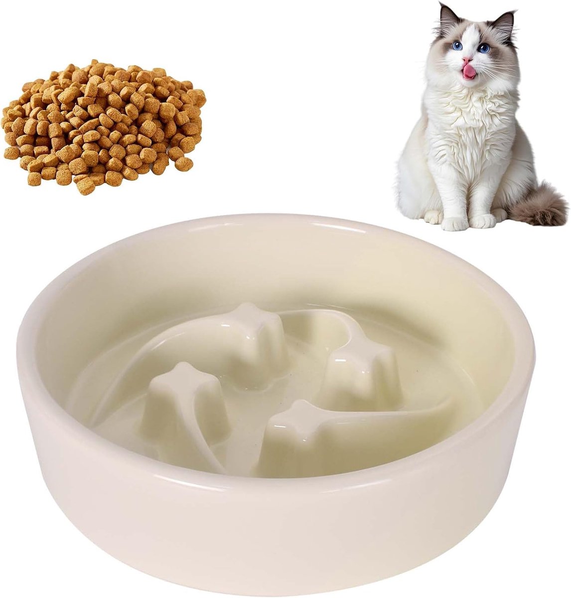 keramiek, 16 x 4,3 cm, langzame voeding, antislip, gemakkelijk te reinigen, voor honden en katten, wit