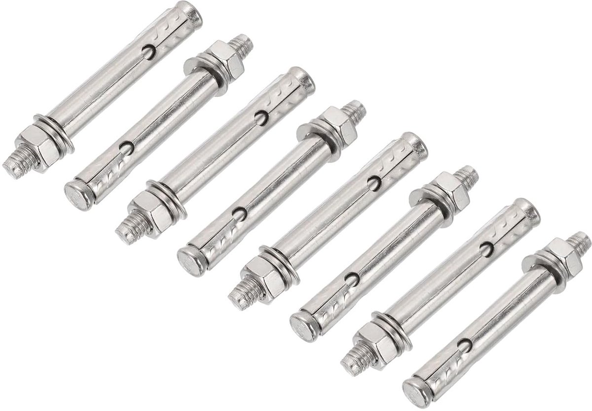 M6 x 60 mm 304 roestvrijstalen expansiebouten, 8 stuks externe zeskantige expansieschroef bouthuls verlengd voor beton gipsplaten bouwprojecten, zilver