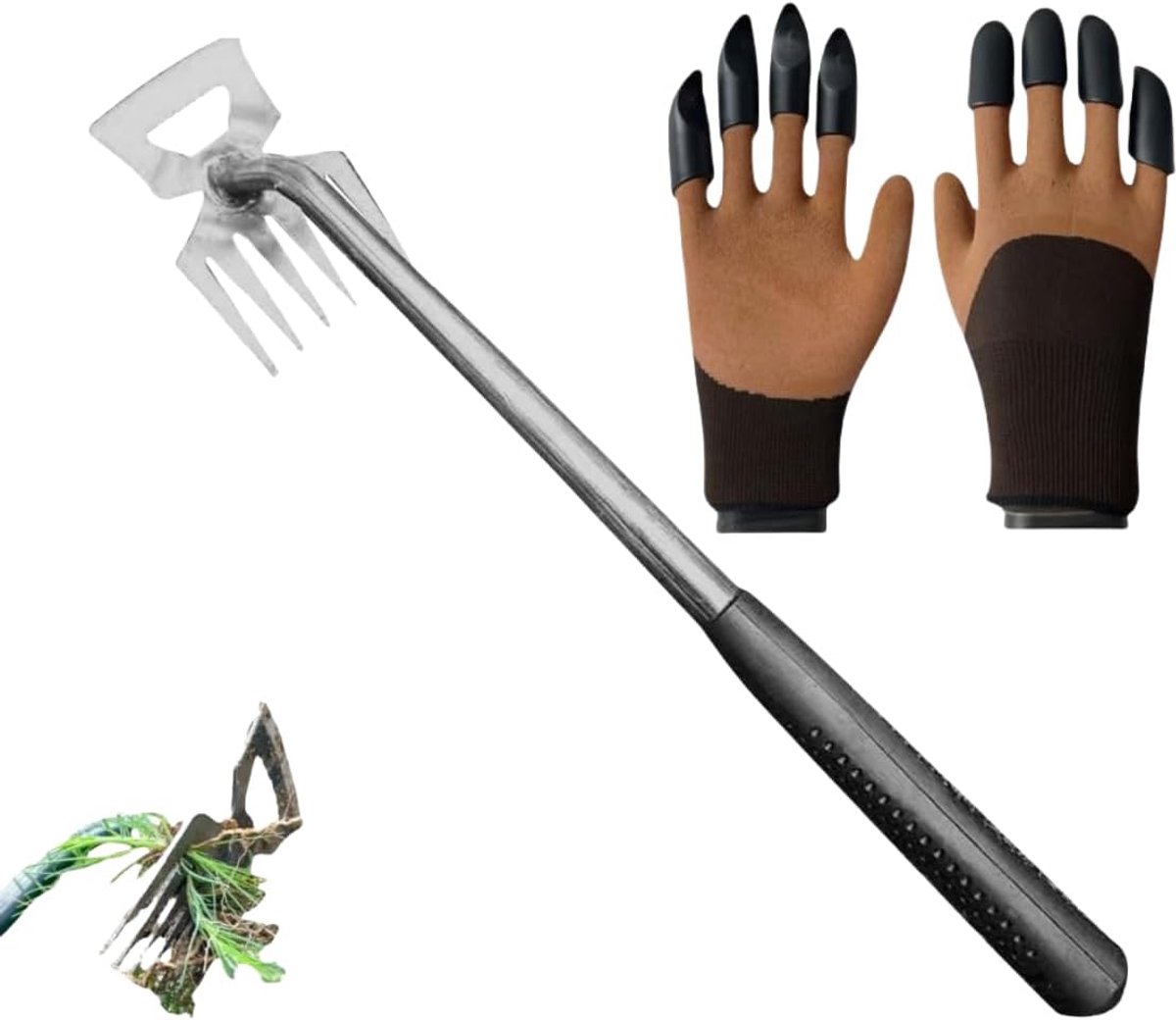 Steel 5-kleurige weekrak, tuintroffel en 4-klauw handschoenenset – heavy duty broeding reusachtige gereedschappen voor dense wortels, bloembedden, potplanten met ergonomische antislip