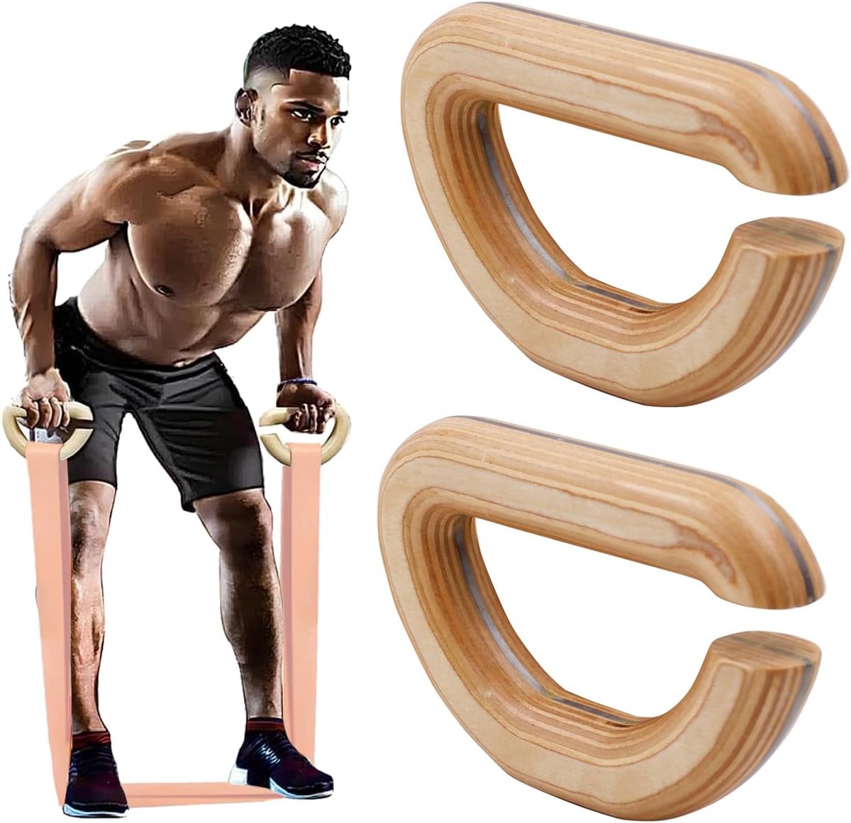 Bryant 1 paar robuuste houten weerstandsgrepen, veelzijdig inzetbaar met antislip handgrepen voor thuis, sportschool, pilates, krachttraining en training