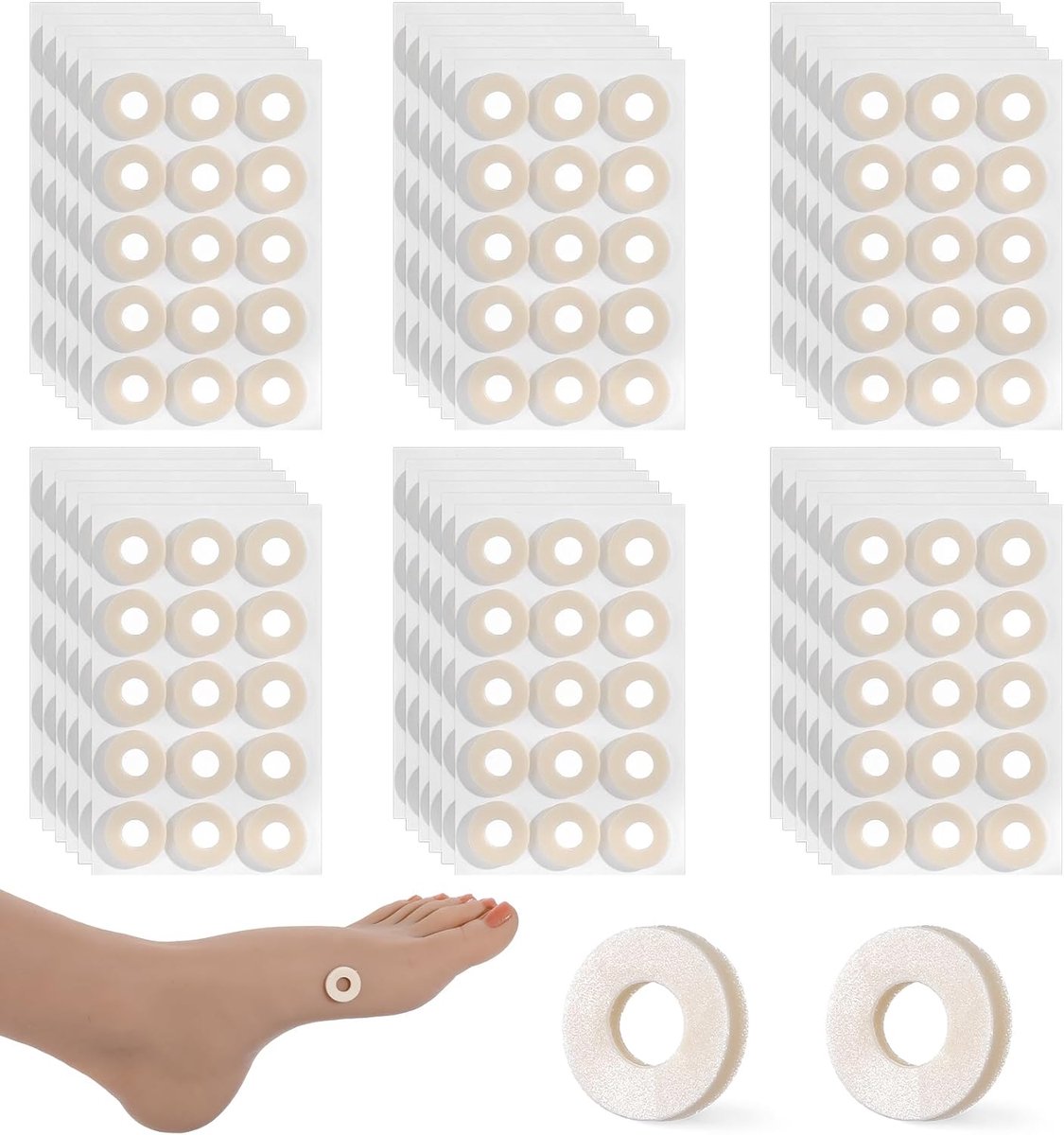 90 stuks likdoornpleisters, kippenogen, drukbeschermingsringen, zelfklevende latex kussens, voor dames en heren, in sneakers/hoge hakken, comfortabele eeltbeschermpads