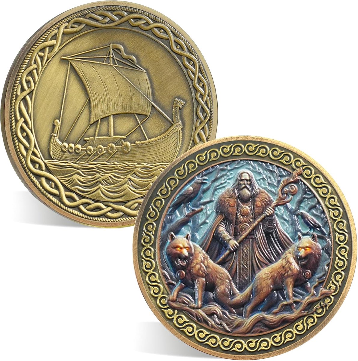 Warrior munt - Lucky Viking Odin Munt Noorse Mythologie Viking Valor Munten Viking Rune Talisman Amulet Viking Cadeau voor Mannen & Vrouwen (Odin Guardian)