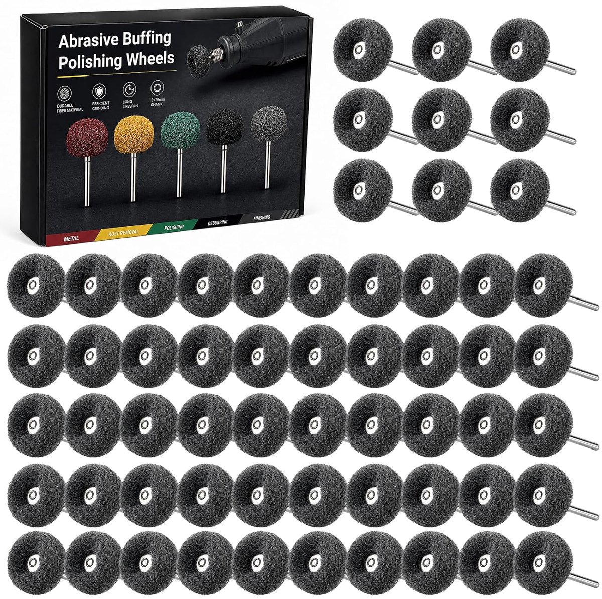 50 Stuks Schurende Wielen 600 Grit Polijsten Polijsten Wielen Set | 1/8 inch (3 mm) schacht voor Dremel Rotary Tools voor metaal, hout, sieraden en glas