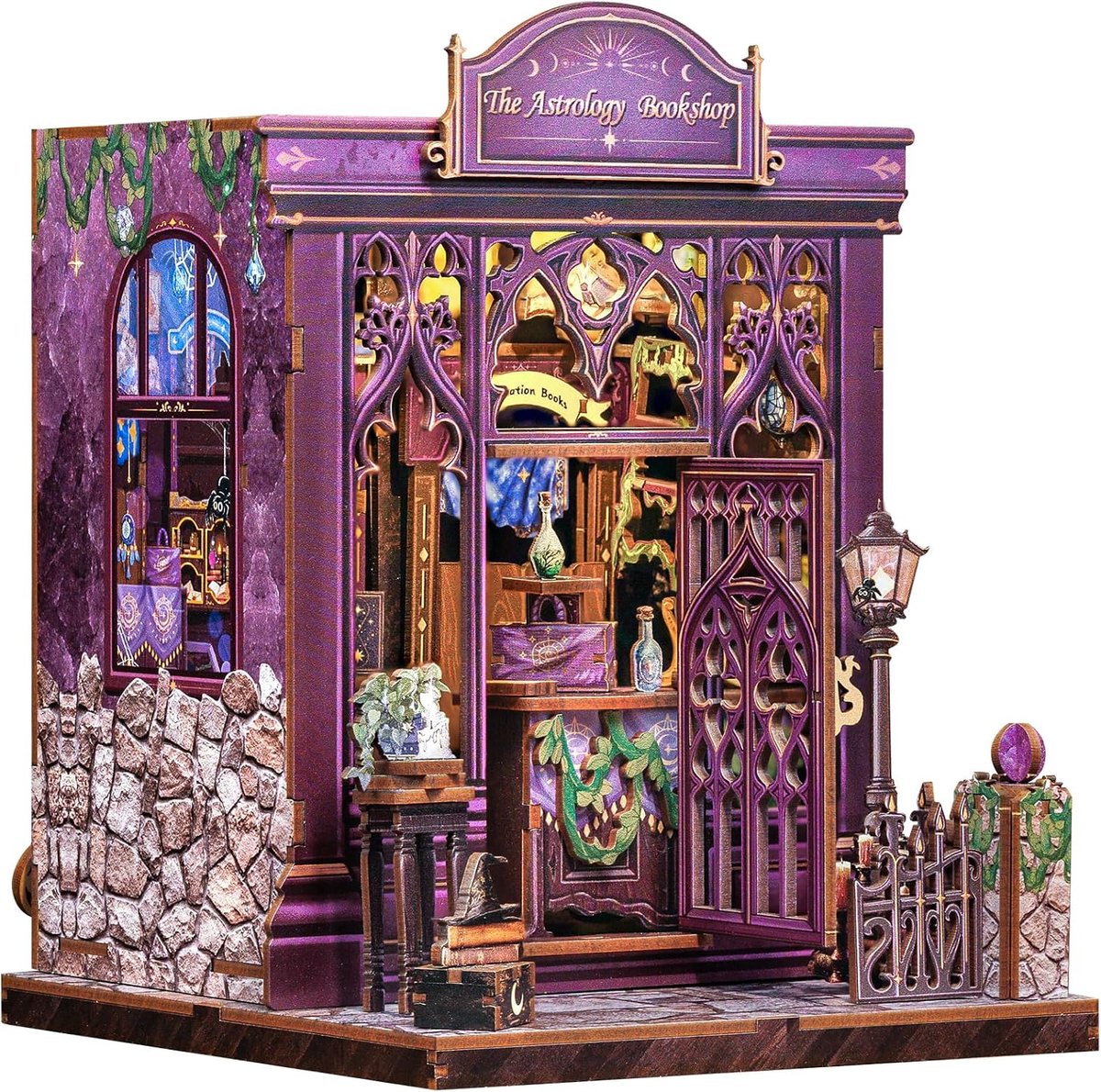 Book Nook Kit -DIY miniatuur poppenhuis, De mysterieuze wereld van waarzeggerij，bouwpakket met stofkap en ledlicht, modelbouwset voor volwassenen om te bouwen (The Astrology Bookshop)