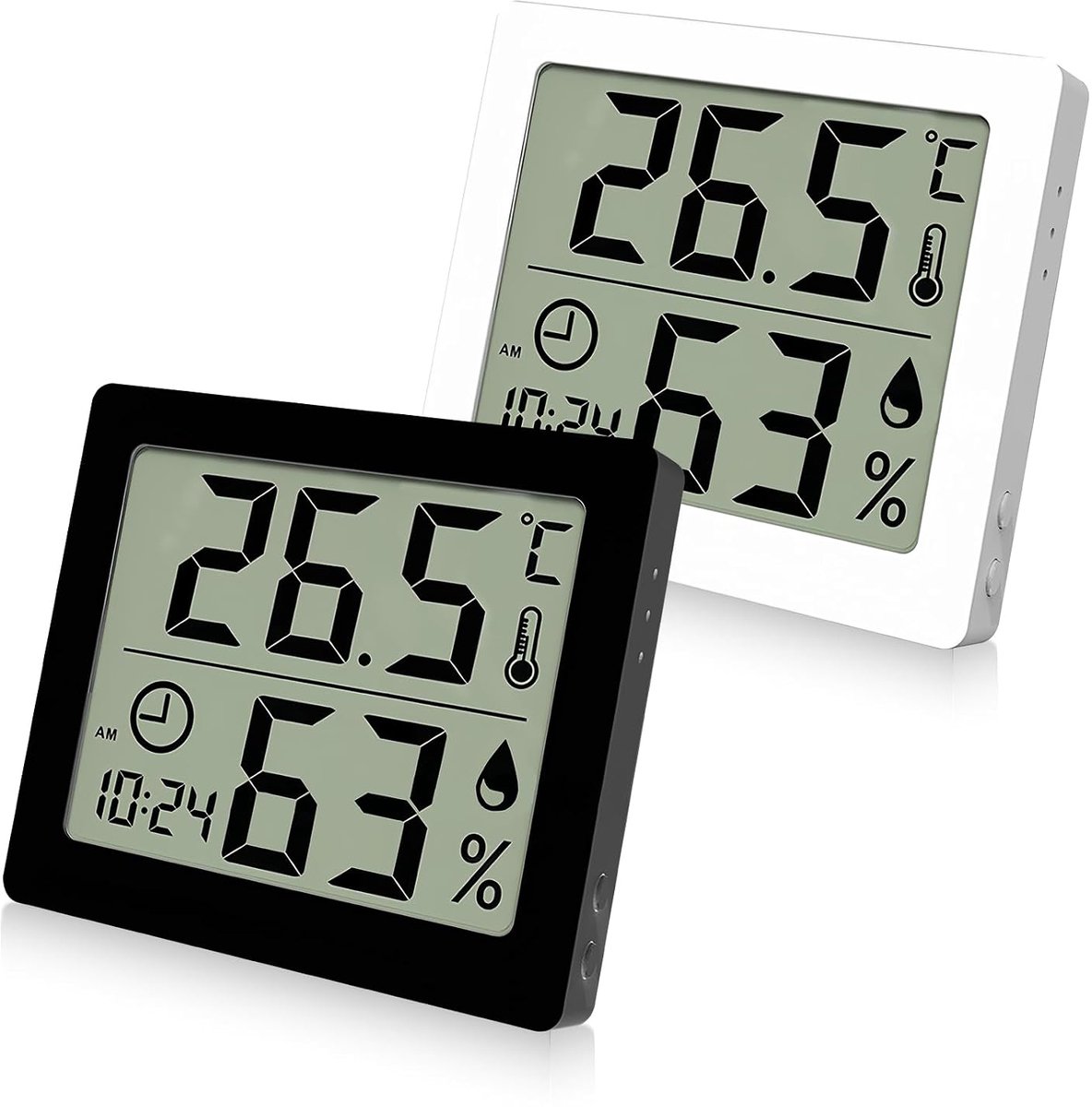 2 stuks digitale thermo-hygrometer, hygrometer, thermometer voor binnen, 3,2 inch lcd-groot display, desktopthermometer, hoge nauwkeurigheid, voor binnen, babykamer, woonkamer, kantoor