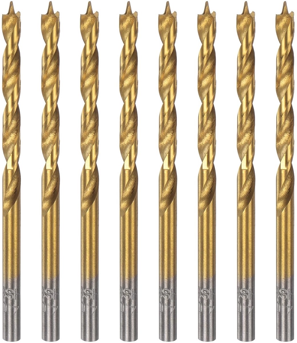 8 stuks 4 mm Brad Point boren, metrische 43 mm boordiepte spiraal twist boor met HSS4241 rechte ronde schacht voor timmerman, houtbewerking, kunststof, rubber, metaal, goud