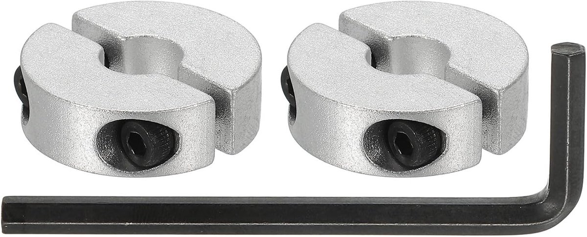 Boring 8 mm dubbele splijtschachtkraag, 25 mm, buitendiameter 8 mm dik, aluminiumlegering, klemkraag met set-schroef en inbussleutel (zilver, verpakking van 2)