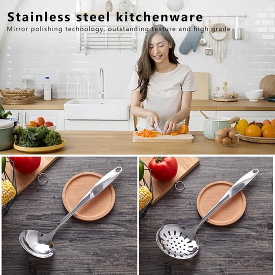 Keukengerei Set 5 Stuks, Keuken gadgets Keuken Essentials, Keuken Skimmer, Soep Pollepel, Pastaspatel, Spatel en Vork — afbeelding 2