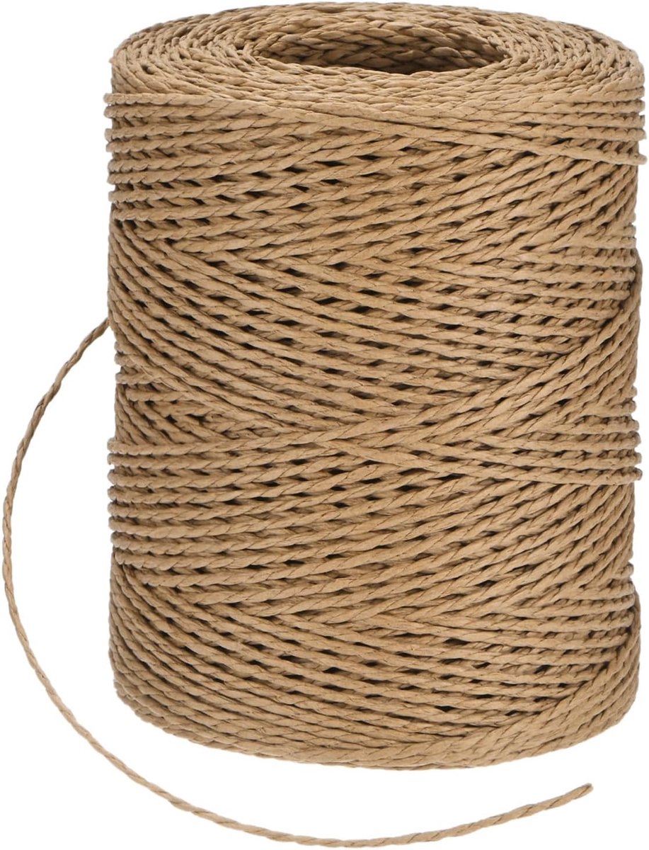 METERXITY Raffia Garen voor Haken, 131 Yards (120 m), 1,5 mm, Raffia-papier, knutsellint, rond touw voor geschenkverpakking/DIY/zonnehoeden, tassen/vakantiedecoratie, inpakpapier touw [bruin]