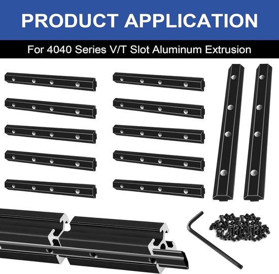12 stuks 4040 Rechte Lijn Binnenconnector Hoekbeugel Verbindingsplaat Zwart 40x40 Hardware T-sleuf Accessoires V-sleuf met Schroeven voor 3D-printer Accessoires 40x40 Aluminium Profiel — afbeelding 5
