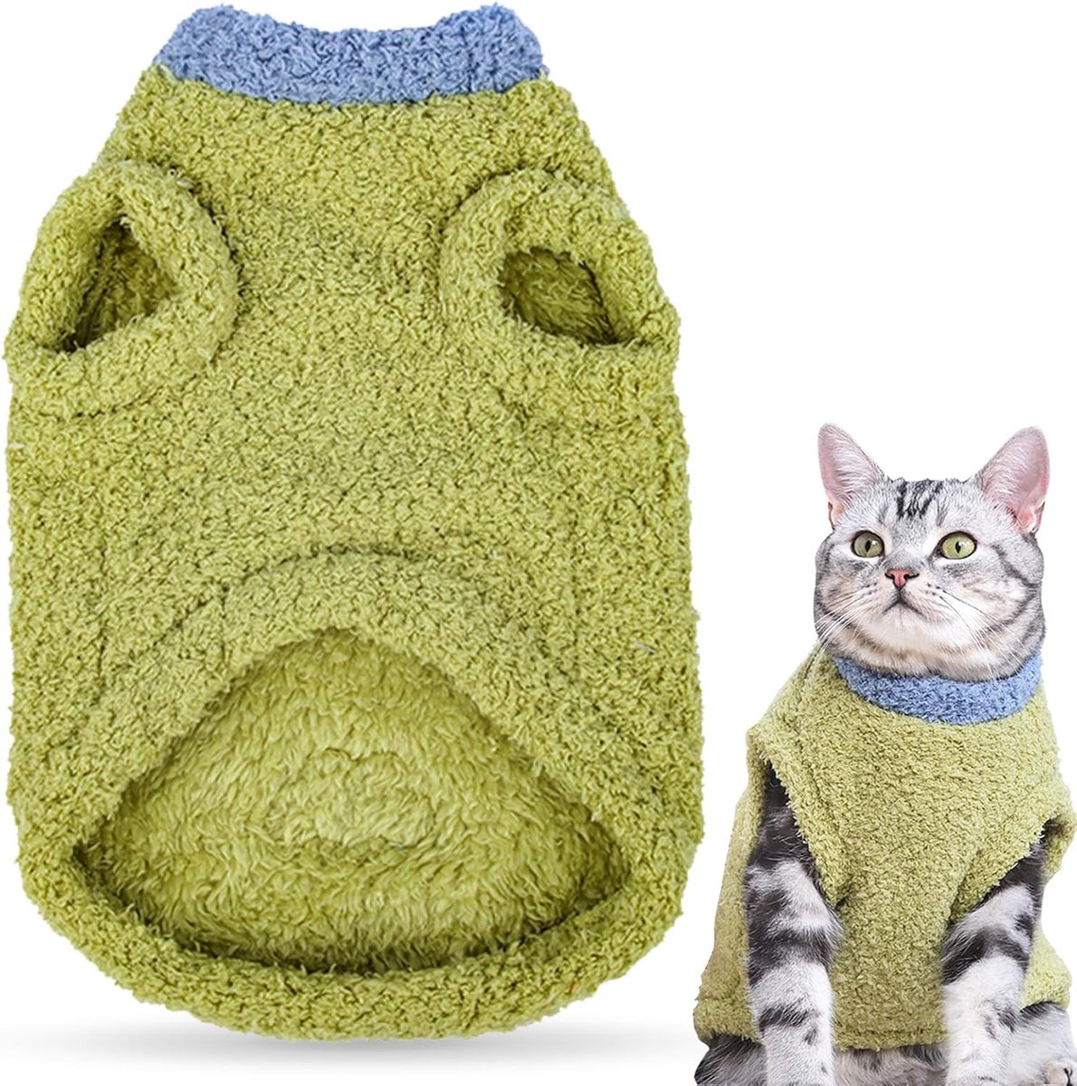 hondenvest, zachte en ademende warme winterjas voor kleine honden en katten, zachte puppytrui met D-ring, warme kattenkleding, herfst winter huisdierjas trui (groen, S)