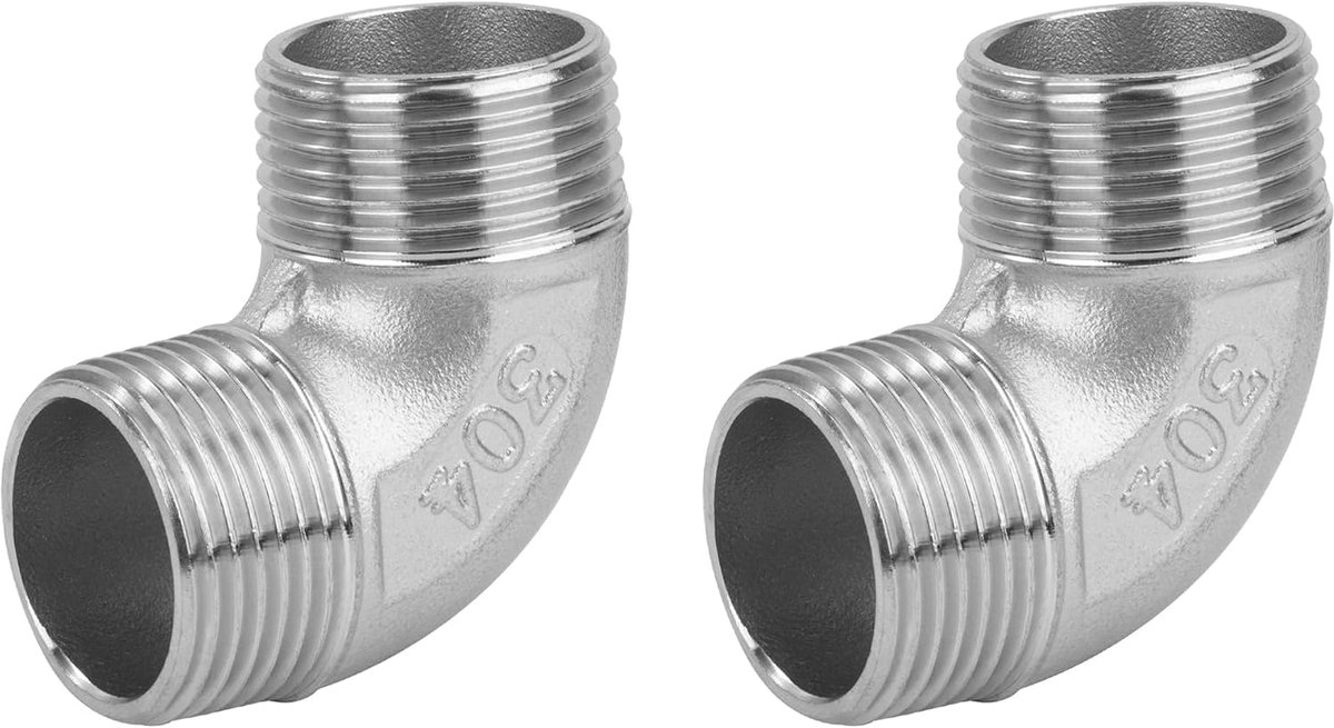 Hoekbuisverbinding van roestvrij staal 304, 2 stuks, 2,5 cm mannelijk op 2,5 cm (1 inch) mannelijk op 2,5 cm (1 inch) mannelijk op 2,5 cm (1 inch) mannelijk op 2,5 cm (1 inch) mannelijk, 90 graden