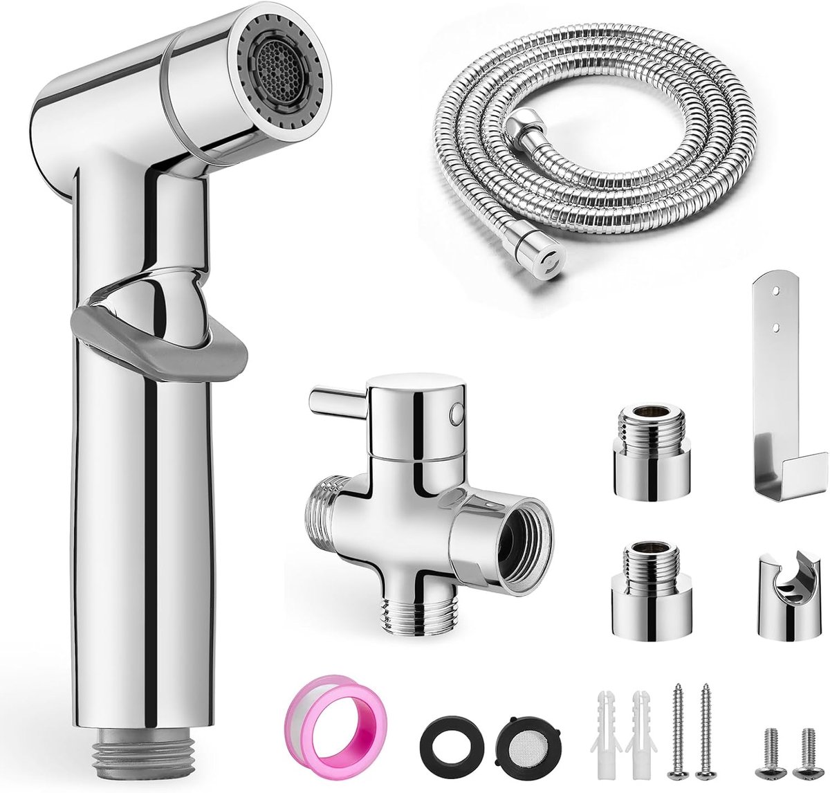 Bidet-handdouche, handbediend bidet sprayer roestvrij staal sprayer met 150 cm inch slang en houder houder