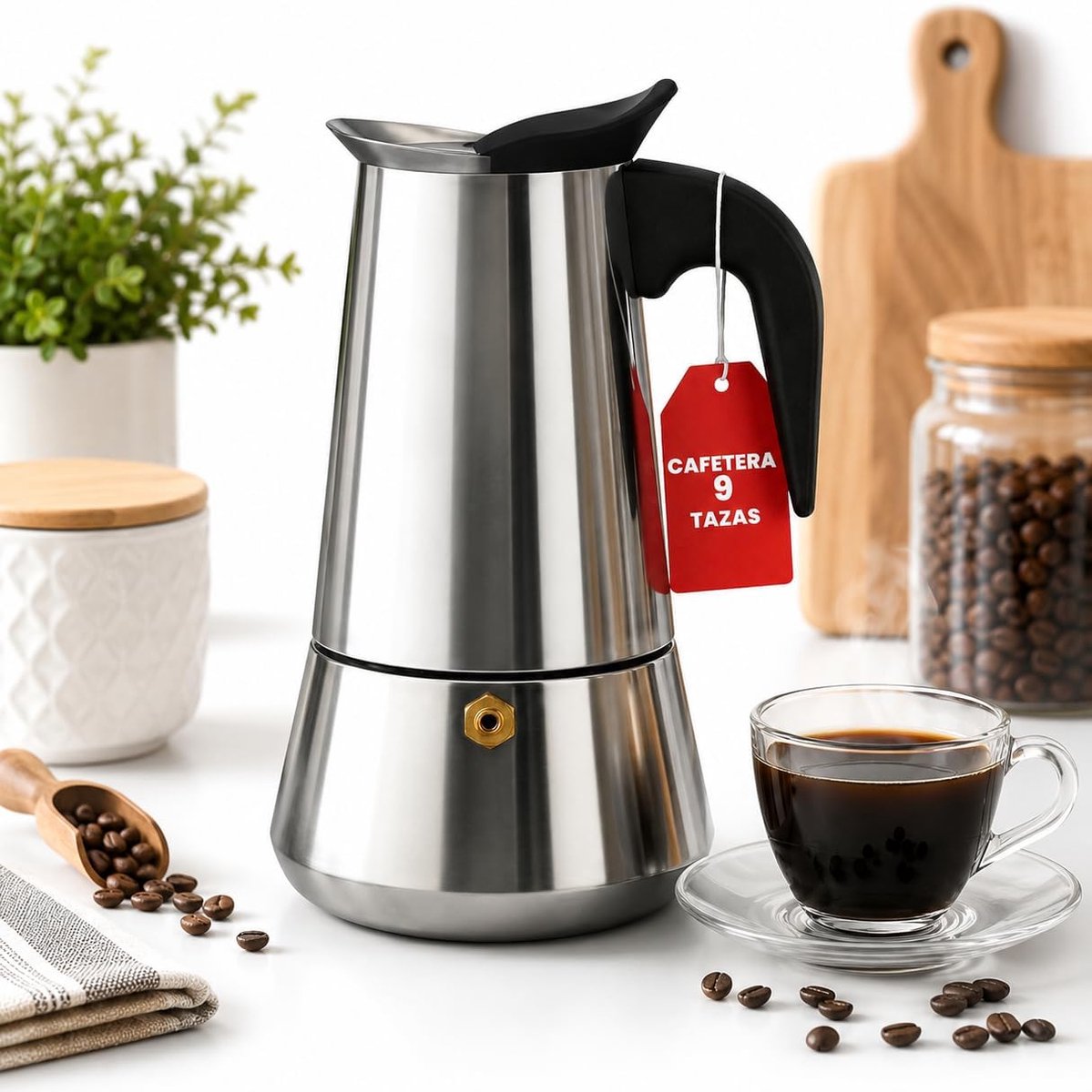 koffiezetapparaat, Italiaans inductie-koffiezetapparaat, Italiaans koffiezetapparaat van roestvrij staal, koffiezetapparaat voor 9 kopjes (450 ml), compatibel met alle warmtebronnen: gas