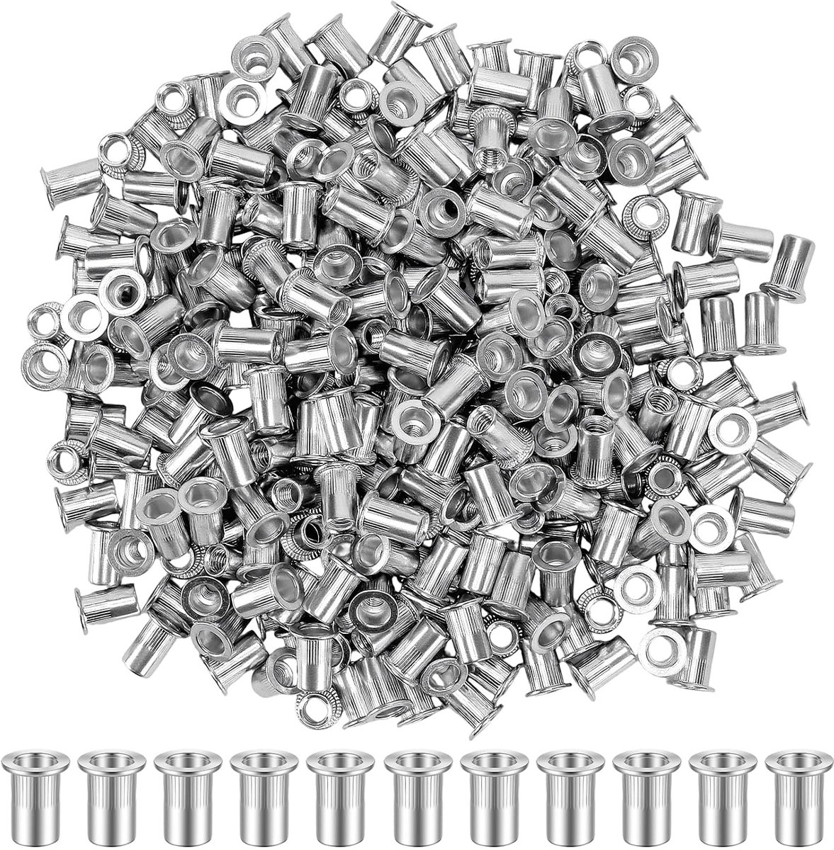 Klinkmoeren M6 aluminium, blindklinkmoeren M6 x 15 mm, schroefdraadklinknagelmoeren, indrukmoeren, platte kop, klinkmoeren voor bevestiging van platen, meubels