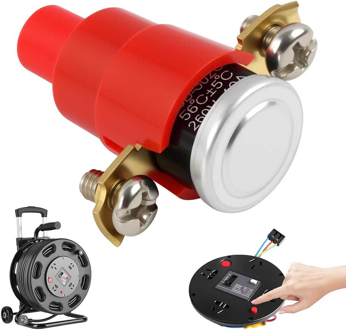 Thermische beveiligingsschakelaar voor kabelhaspel, 1-polig, 250 V, 16 A, 56 °C, schakelaar stekker combinatie 250 V, zekering 16 A, thermische schakelaar 230 V, oververhittingsbeveiliging, voor 230 V