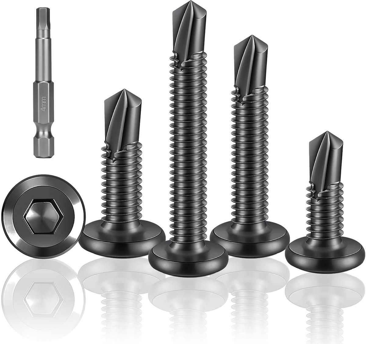 120 stuks zelftappende schroef zwart, 5,5 x 45 mm platte kop, binnenzeskantschroeven, plaatschroeven, zelftappend voor metaal, hout en kunststof, met binnenzeskant-aandrijving